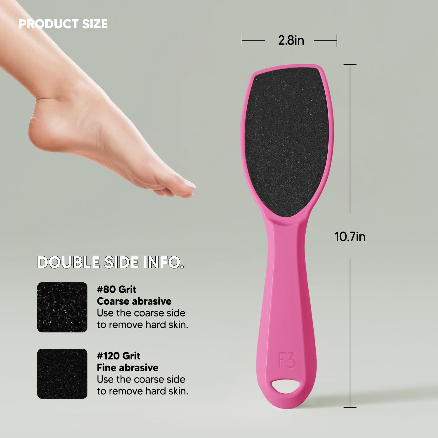 F3 Systems, Wide Emery Foot File, Double-Sided Pedicure Tool, Colossal Foot File for Men & Women, Effective for Cracked Heel, Ca