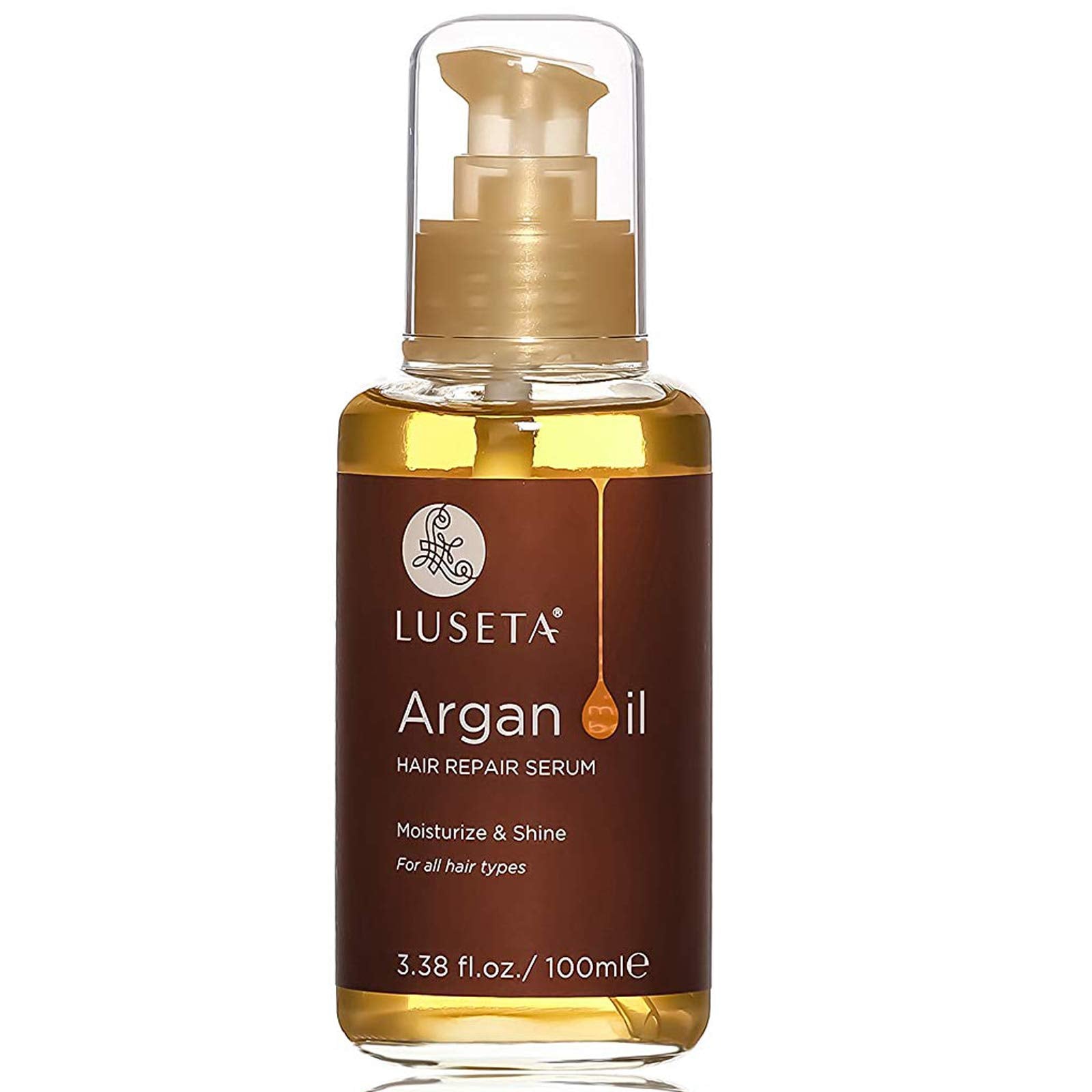 L LUSETA Argan Oil Hair Serum, 100% Pure Argan Oil for Frizzy Control Dry Damage , Repair, Shine Smoothing Strengthening & Nouri