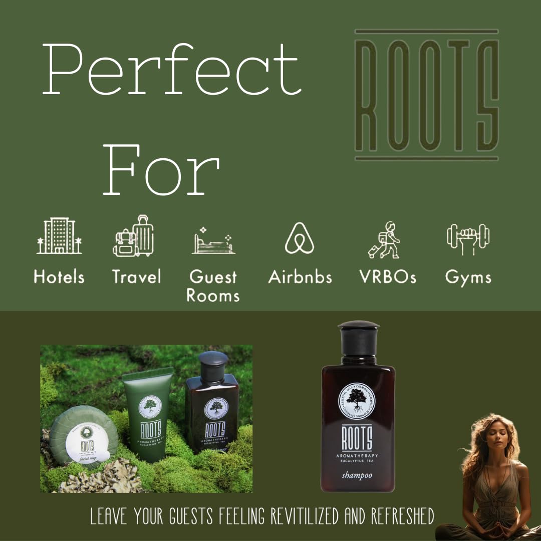 Roots Aromatherapy Travel Size Shampoo Conditioner Body Wash Lotion & Soap(150 Pk, 1.5 Oz Each), Guest Bathroom Essentials Toile