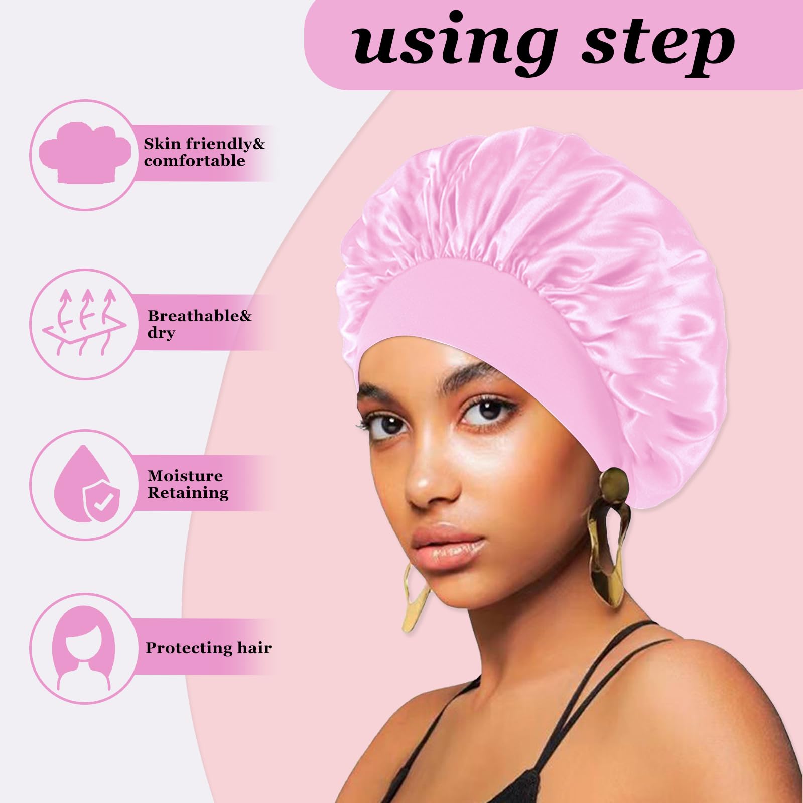 4Pcs Satin Hair Bonnet For Sleeping,Bonnets For Black Women Men,Silk Bonnet For Sleeping,Hair Wrap Cap For Curly Hair,Elastic Wi