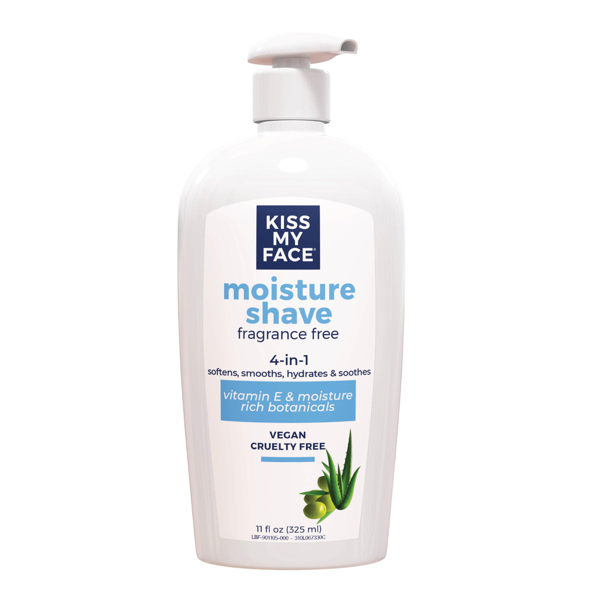 Kiss My Face Fragrance Free Moisture Shave, 4 In 1 Shaving Cream, Cruelty Free And Vegan, With Added Olive Oil And Aloe Leaf Ext