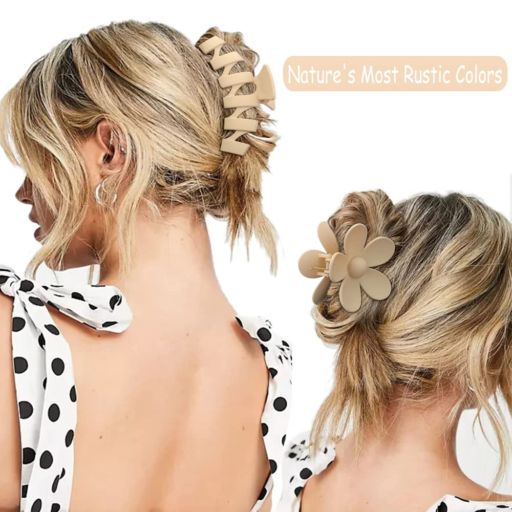 Ahoney 5 Pack Big Hair Clips for Thick Hair Neutral Matte Hair Claw Clips 3.4-4.3 Inch Jaw Clips for Hair Large Hair Clamp Butte
