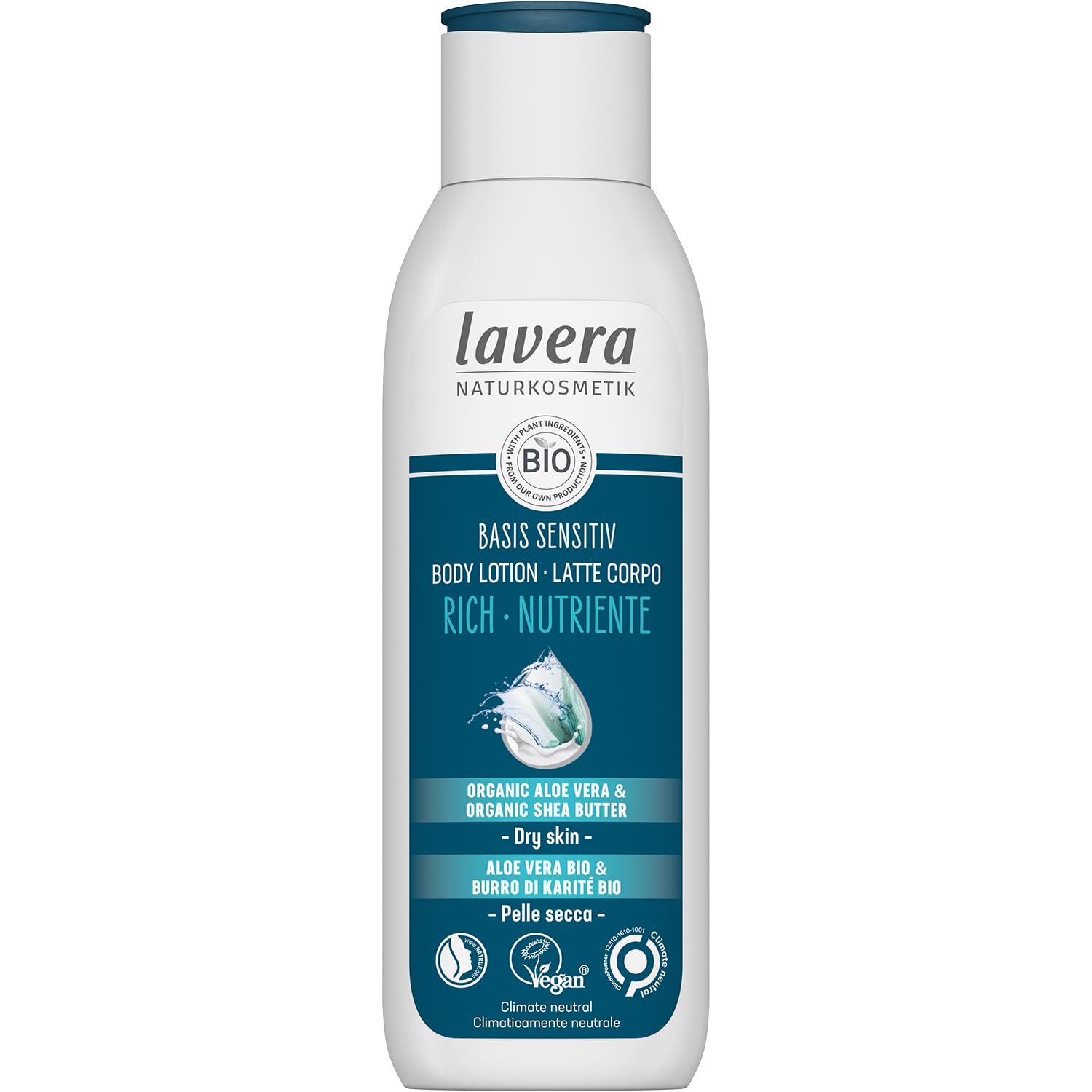 lavera basis sensitiv Body Milk Rich - organic aloe vera & organic shea butter - 24 h intensive moisturizing care - PETA certifi
