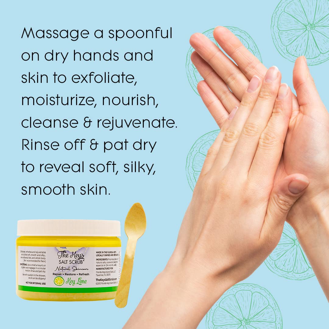 The Keys Salt Scrub -Sea Salt Scrub - Exfoliating Body Scrub with Wooden Spoon - Moisturizing Exfoliator for Face, Hands, Foot,