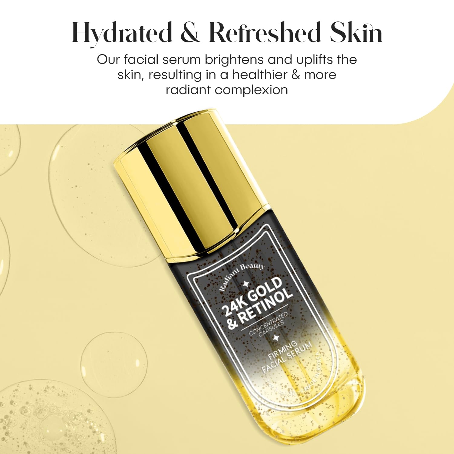 Radiant Beauty 24K Gold & Retinol Firming Facial Serum - Deeply Moisturizing, Brightening & Protecting - Helps Diminish Dark Spo