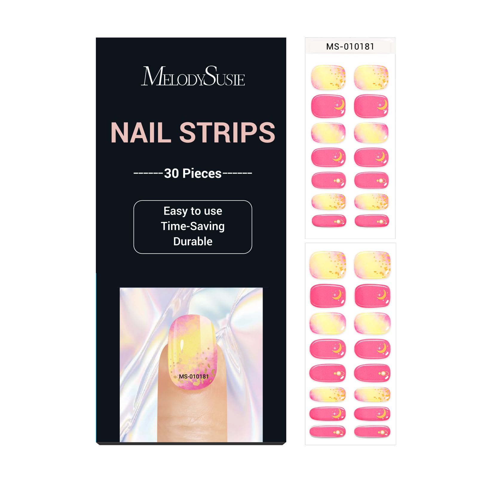 MelodySusie Semi Cured Gel Nail Strips (Moonlight)- Works with Nail lamp, Salon-Quality, Long Lasting, Easy to Apply & Remove - 