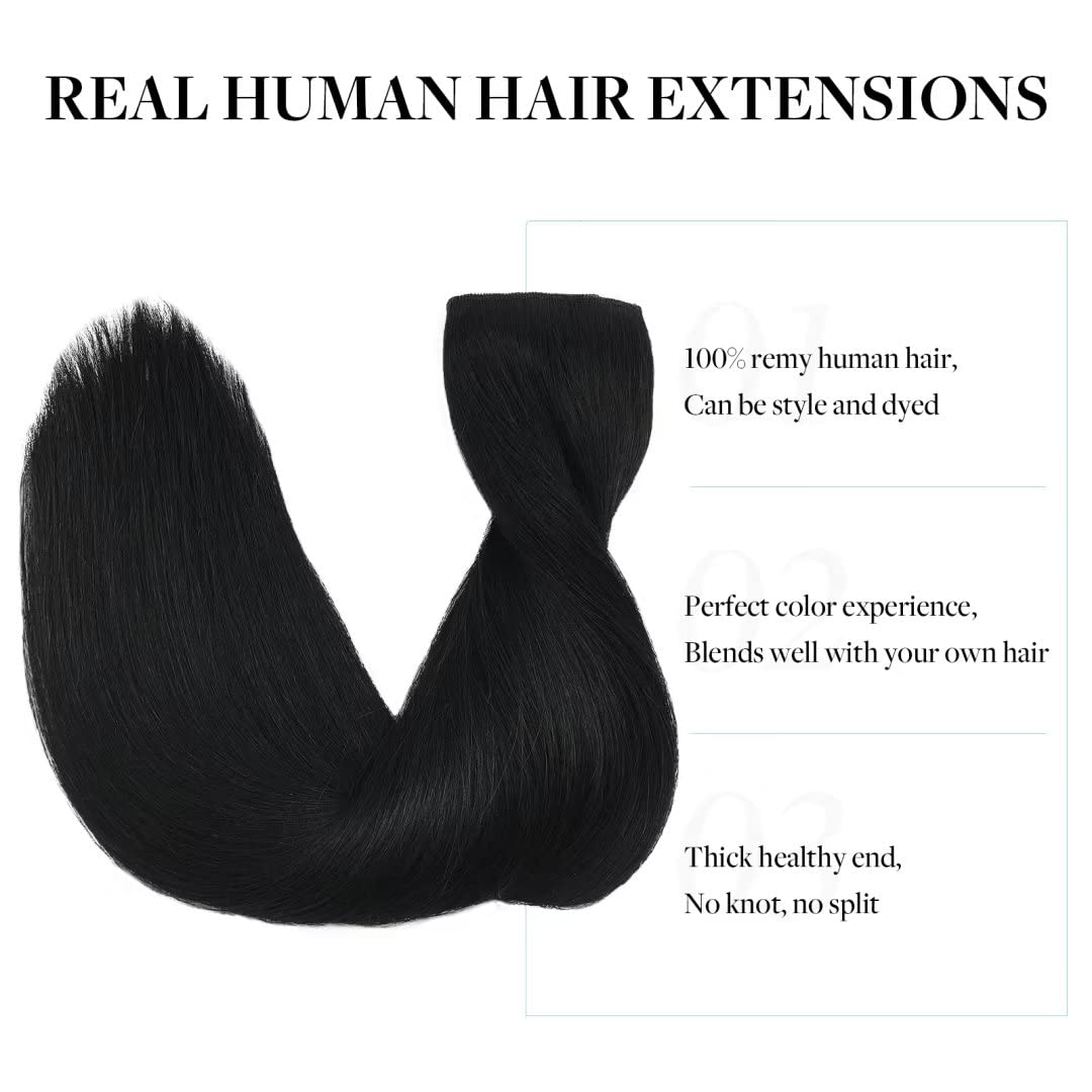 Doores Wire Hair Extensions, 14 Inch 105G Wire Hair Extensions Jet Black, Real Hair Wire Hair Invisible Line Hair Extensions Str