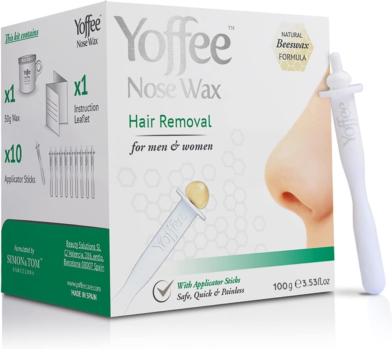 Yoffee Nose Wax Kit - Natural Bio-Beeswax & Aloe Vera Made Nose Waxing Kit for Men & Women - 10 Reusable Nostril Waxing Sticks -