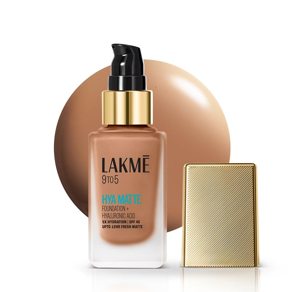 Lakm 9To5 Hya Matte Foundation + Hyaluronic Acid Neutral Chestnut - 25Ml, Full Coverage Liquid For All Skin Type