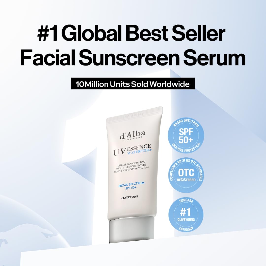 D'Alba Piedmont Italian White Truffle Waterfull Essence Sunscreen, Vegan Skincare, Lightweight Sunscreen With Broad Spectrum Spf