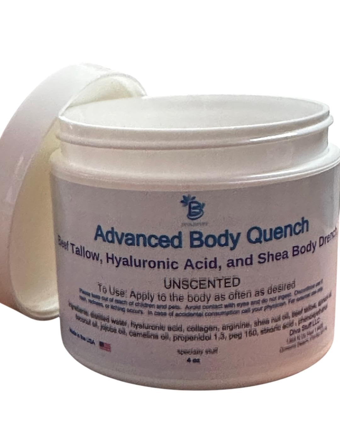 Diva Stuff Advanced Body Quench Unscented, With Beef Tallow, Hyaluronic Acid, Shea Butter, Deep Hydration, Plumps, Smooths and H
