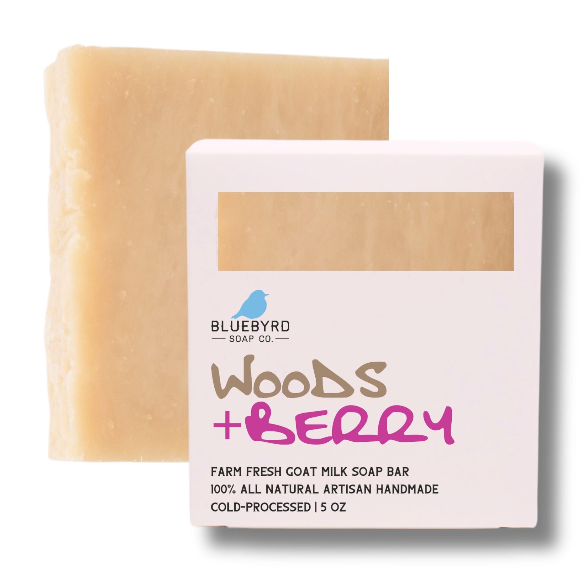 Bluebyrd Soap Woods + Berry Natural Goat's Milk Soap Bar | Handmade Organic Goat Milk Soap - Scents of Earthy Woods, Grapefruit,