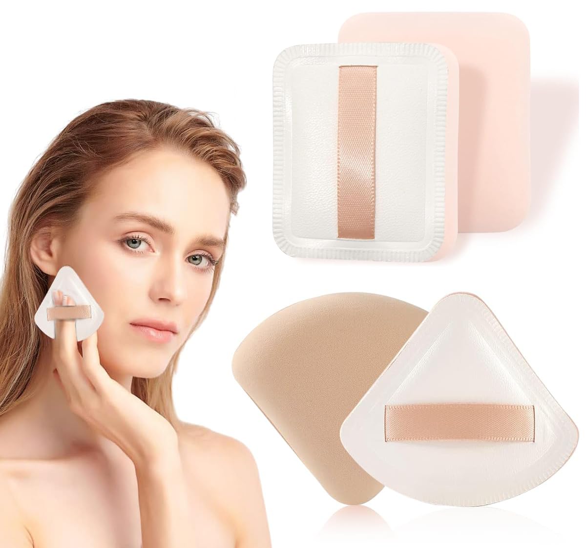2Pcs Powder Puff Face Makeup Sponge Square & Triangle Soft Makeup Puff For Loose Powder Soft Body Cosmetic Foundation Sponge Wit