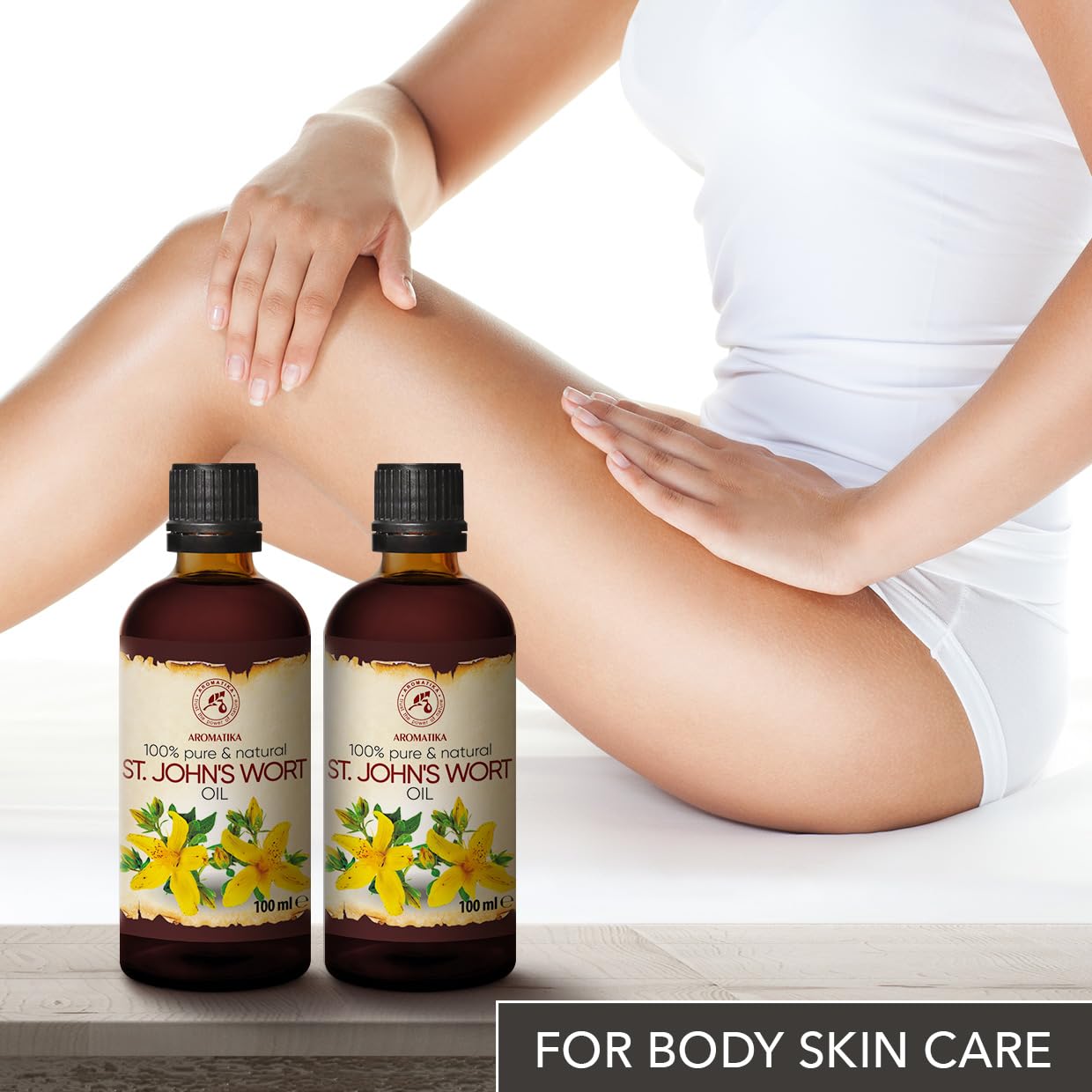 Aromatika St Johns Wort Oil 6.8 Oz (2 * 100Ml) - Hypericum Perforatum - Carrier Oil For Essential Oils - Oil For Skin - Hair Oil