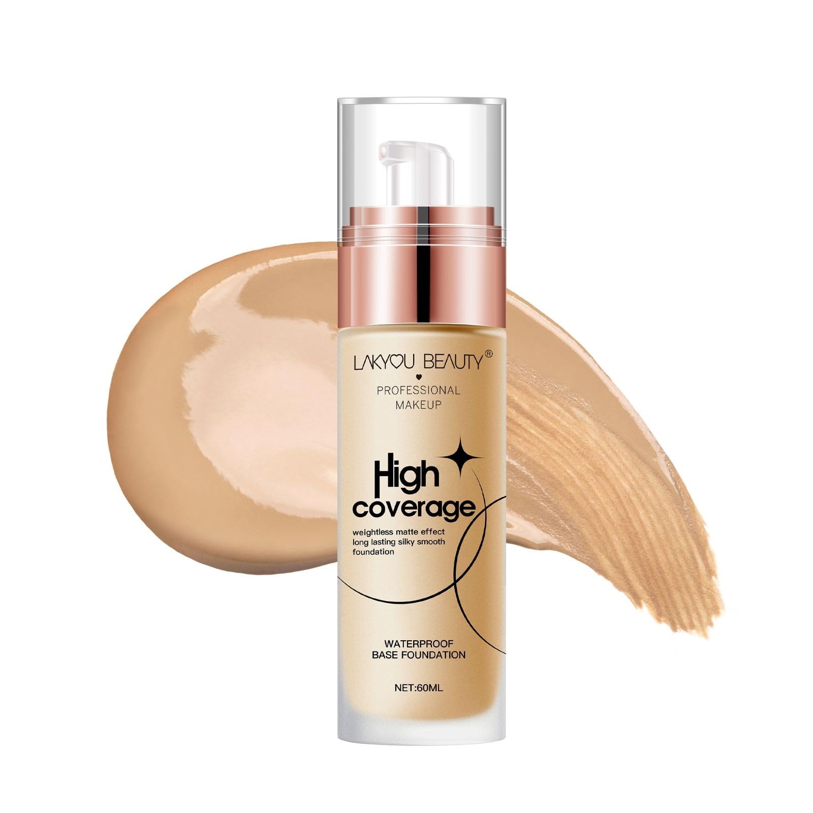 Lakyou Beauty High Coverage Waterproof Liquid Foundation 60Ml |Long Lasting Soft Matte Finish | Lightweight, Buildable & Blendab