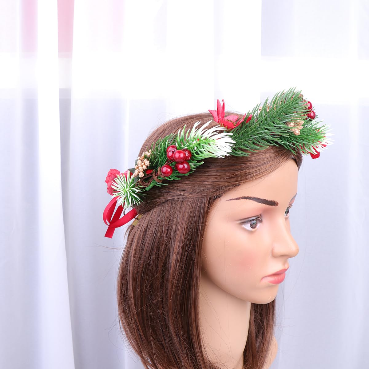 Minkissy Christmas Flower Crown Flower Hairband Christmas Headband Floral Wreath Garland With Holly Berry Leaves Christmas Hair