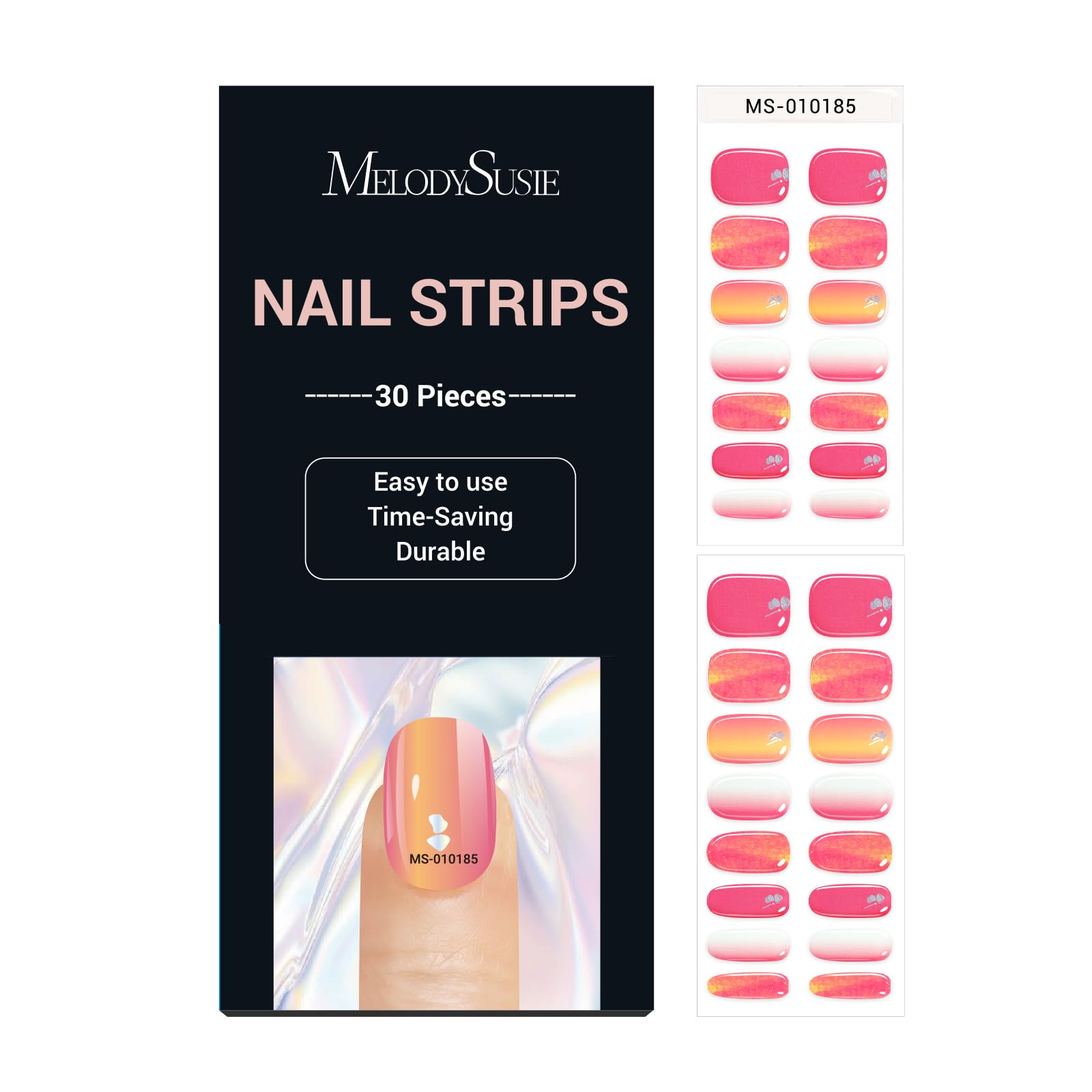 MelodySusie Semi Cured Gel Nail Strips (Pink Sunset)- Works with Nail lamp, Salon-Quality, Long Lasting, Easy to Apply & Remove 