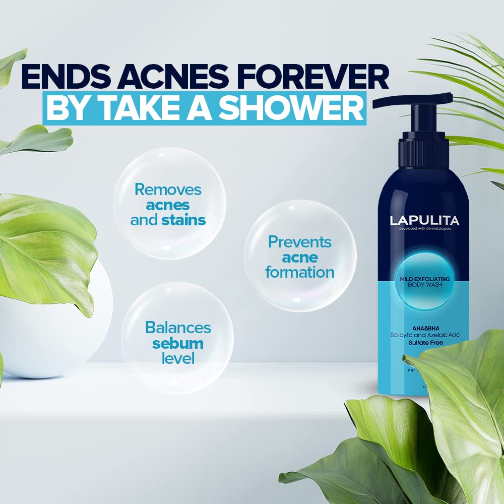 Lapulita Body Acne Removing Shower Gel, Acne Pimple Treatment, All-Natural Acne Treatment Gel, Mild Exfoliating Body Wash, 150 M
