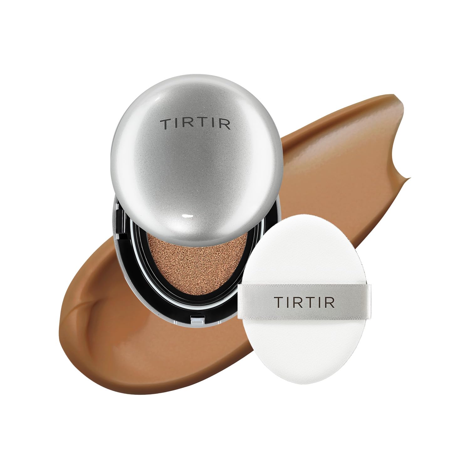 [*Mini Size*] Tirtir Aura Glow Silver Cushion | Korean Cushion Foundation, (#43N Deep Cocoa, 0.15 Fl Oz)