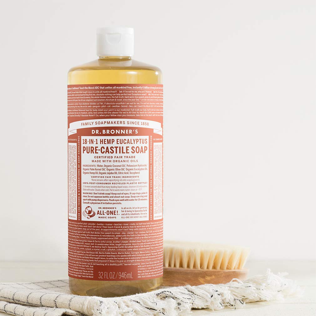 Dr. Bronners - Pure-Castile Liquid Soap (Eucalyptus, 32 Ounce) - Made With Organic Oils, 18-In-1 Uses: Face, Body, Hair, Laundry