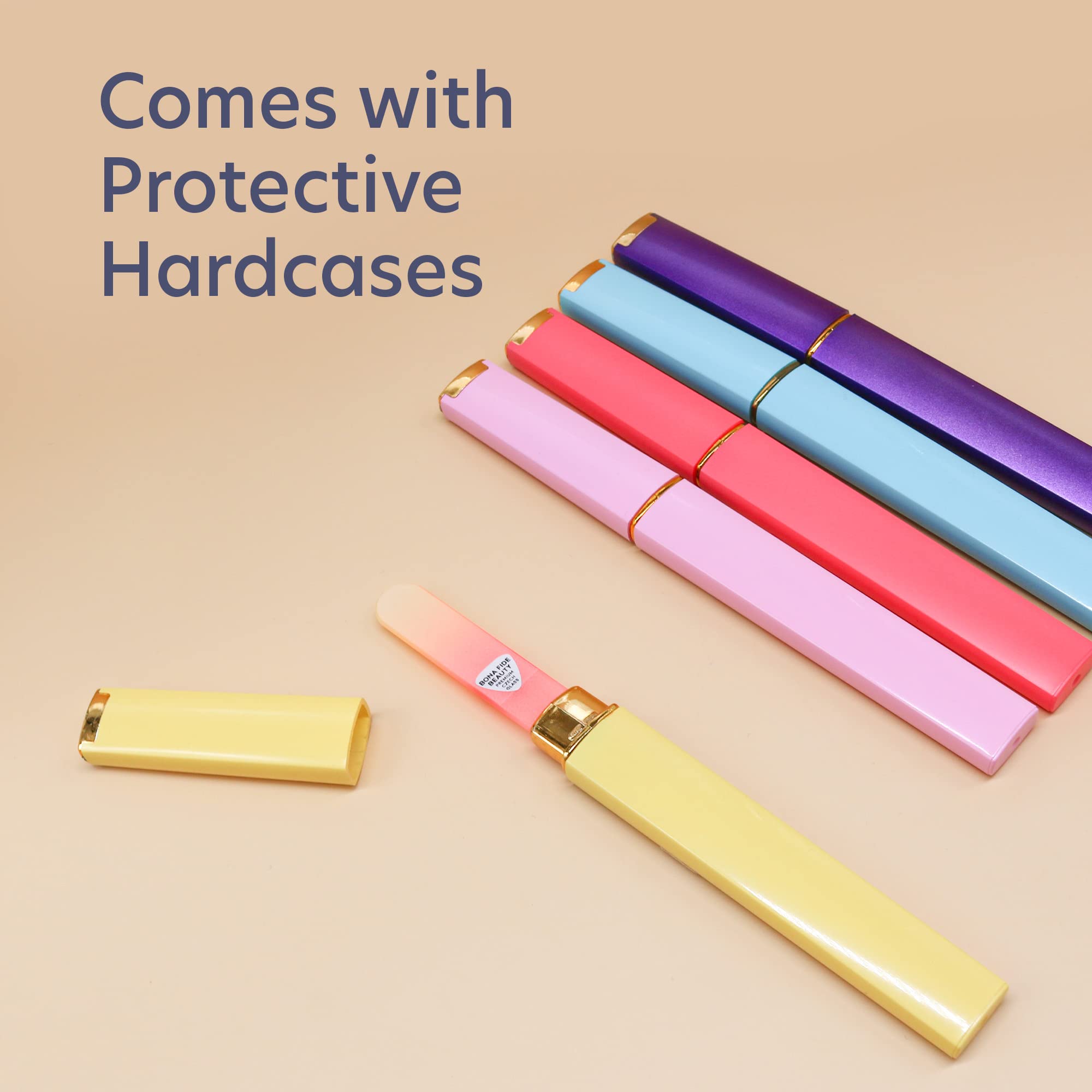 Bona Fide Beauty Czech Glass Nail File Set With Hard Cases, 5 Piece Professional Manicure Glass Fingernail Files