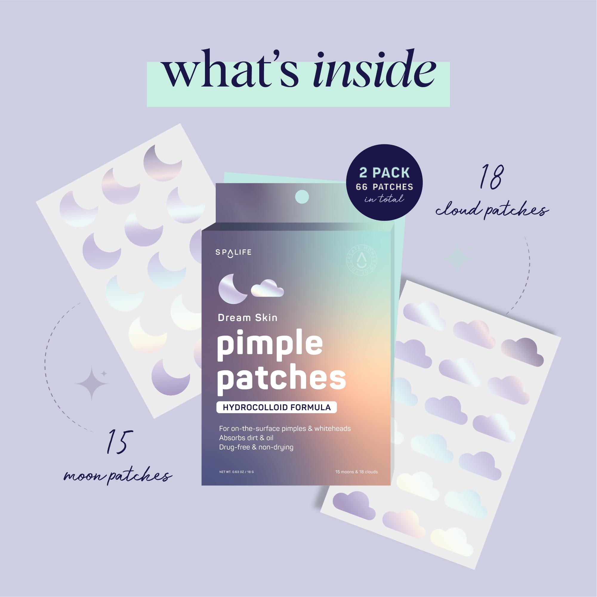 Spalife Beauty Dream Skin Pimple Patches - Hydrocolloid Formula For Acne, Spots, Redness, And Oiliness - 33 Moon & Cloud Patches