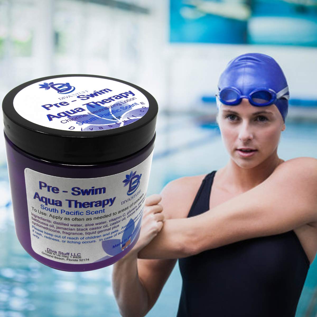 Diva Stuff Pre-Swim Aqua Therapy Chlorine Neutralizing Body Moisturizing Lotion For Swimmers, Protects Skin From Chlorine And Sa
