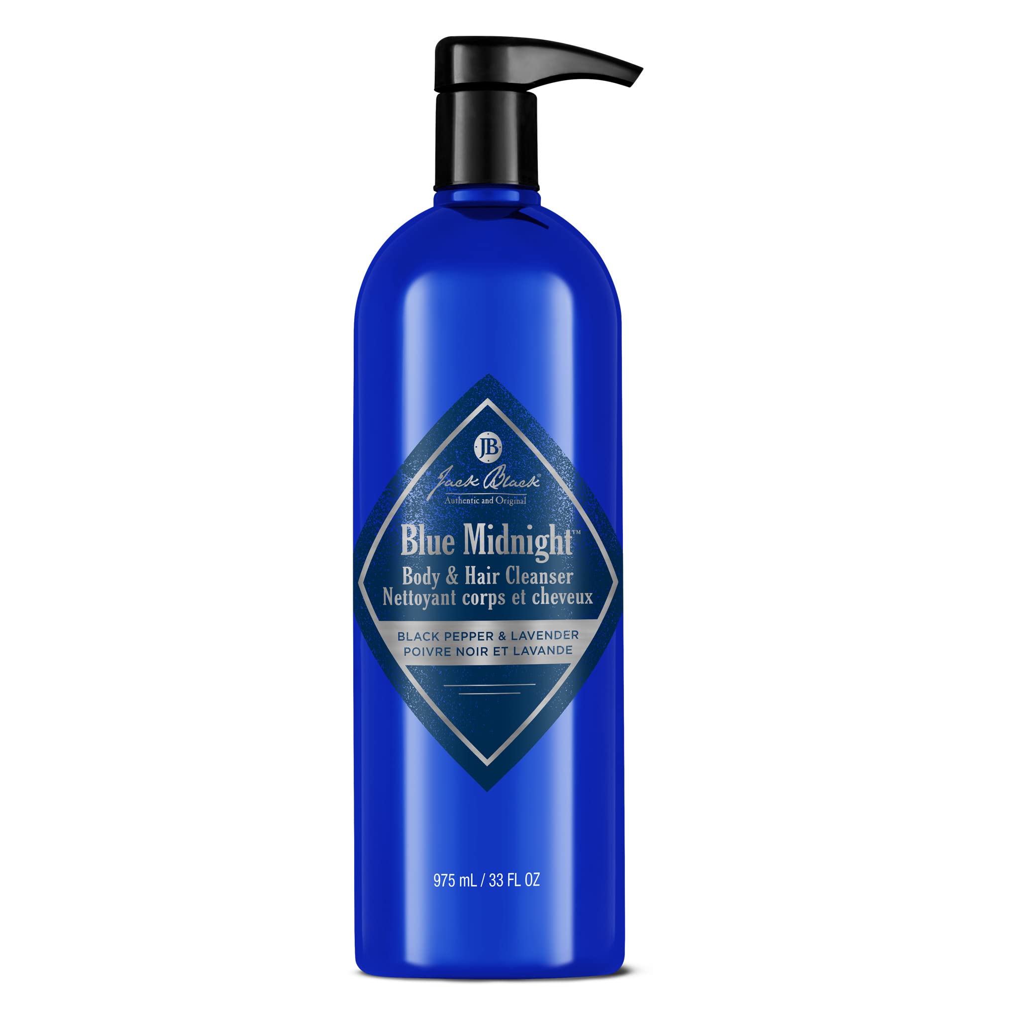 Jack Black Blue Midnight Hair & Body Cleanser, 33 Fl Oz - Black Pepper & Lavender - Mens Body Wash, Shampoo Wash, Dual-Purpose M
