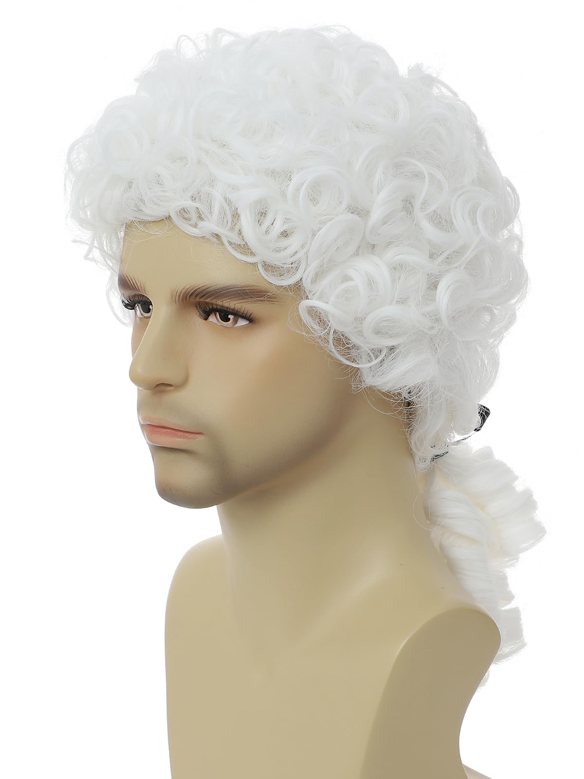 Traqur Judge Colonial Wig for Men Funny Wigs Washington Halloween Costume Cosplay Crazy Mens Wig (White)