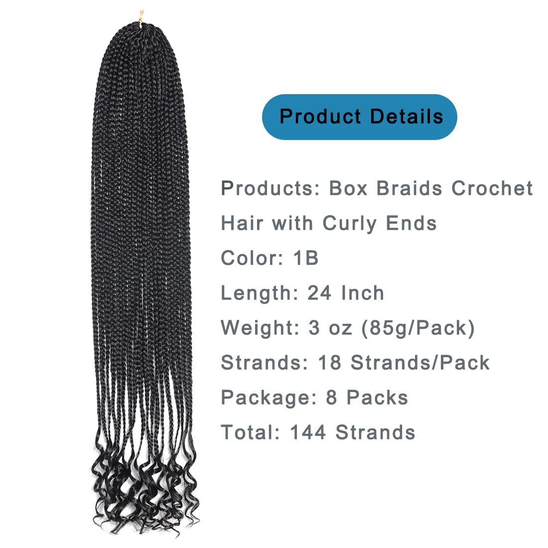 8 Packs 24 Inch Crochet Box Braids Hair With Curly Ends Pre Looped Crochet Braids Goddess Box Braids Crochet Hair Extensions Bra