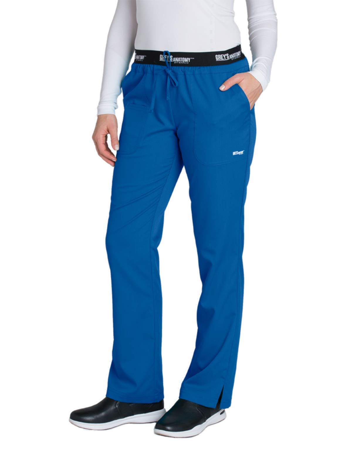 greys Anatomy 4275 3 Pkt Logo Waist Pant with Drawstring (New Royal, X-Small Petite)