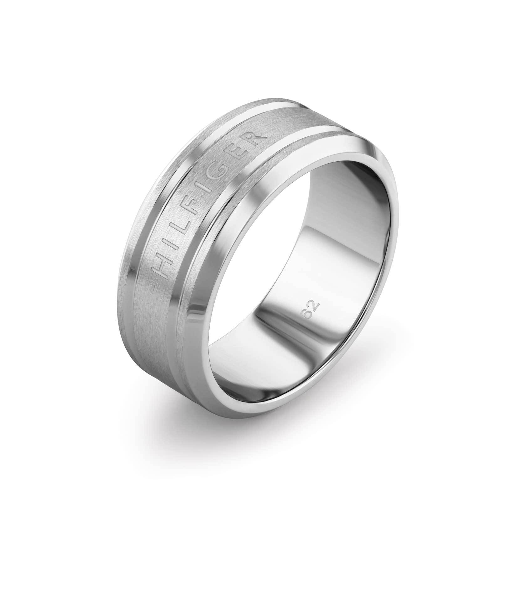 Tommy Hilfiger Jewelry Men's Stainless Steel Ring with Branded Details, Color: Silver (Model:2790504F)