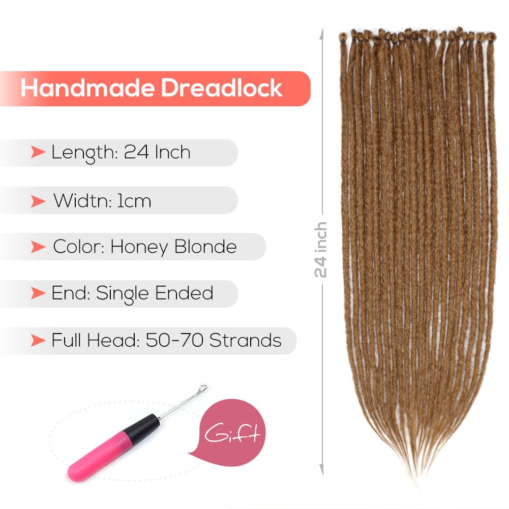 Kraler 24'' Thick Dreadlock Extensions, 20 Strands SE Honey Blonde Crochet Dreadls Extensions of Synthetic Hair 1cm Width Hip Ho