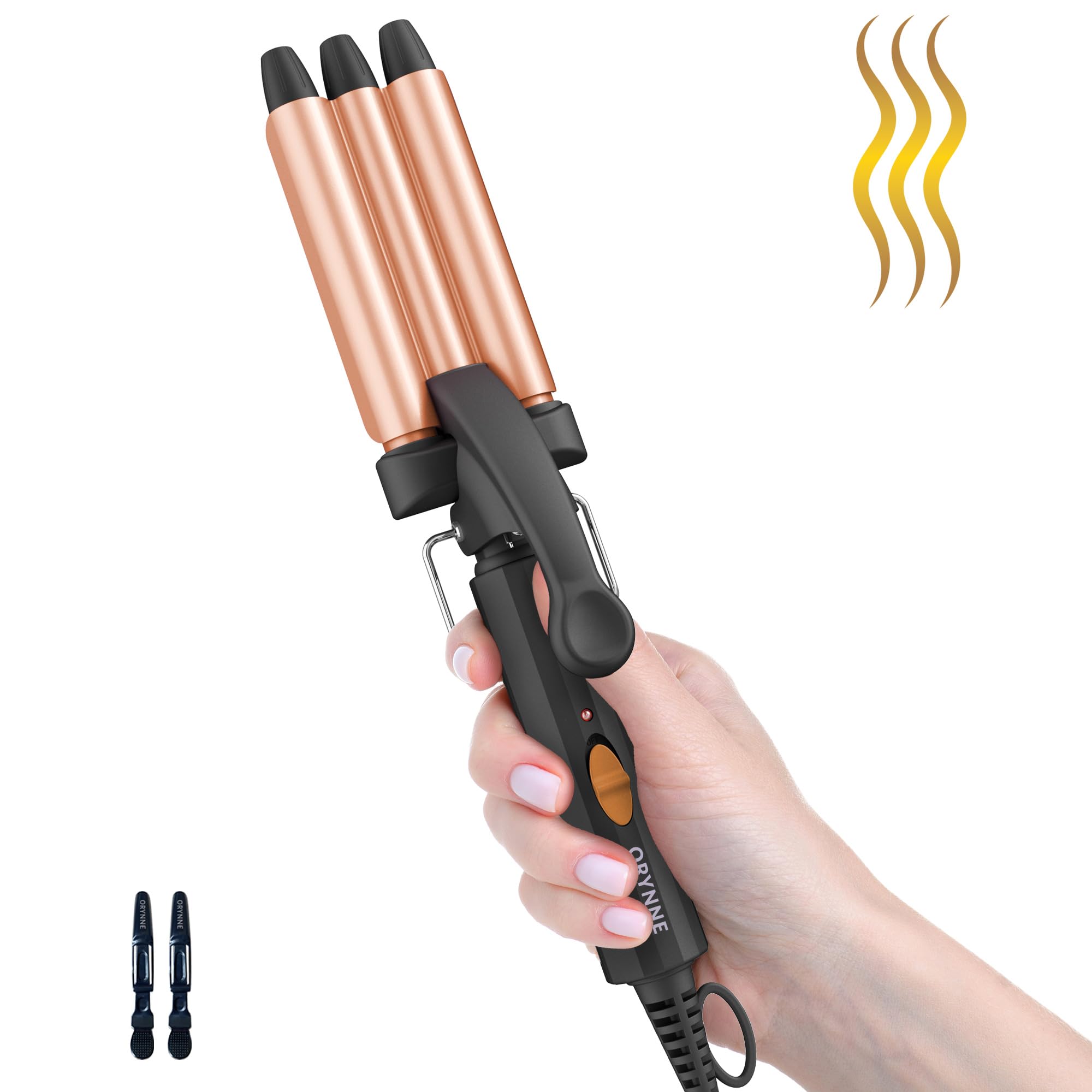 ORYNNE Small Hair Crimper, 1/2 Inch Beach Waves Curling Iron, Mini Hair Waver for Short & Long Hair, Argan Oil Infused 3 Barrel 