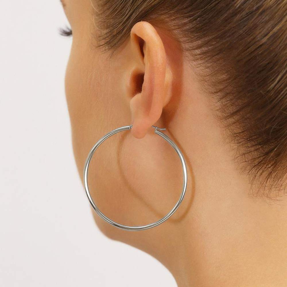 M MOOHAM Small Silver Hoop Earrings for Women, White Gold Plated 925 Sterling Silver Post Hypoallergenic Chunky Mini Hoops Earri