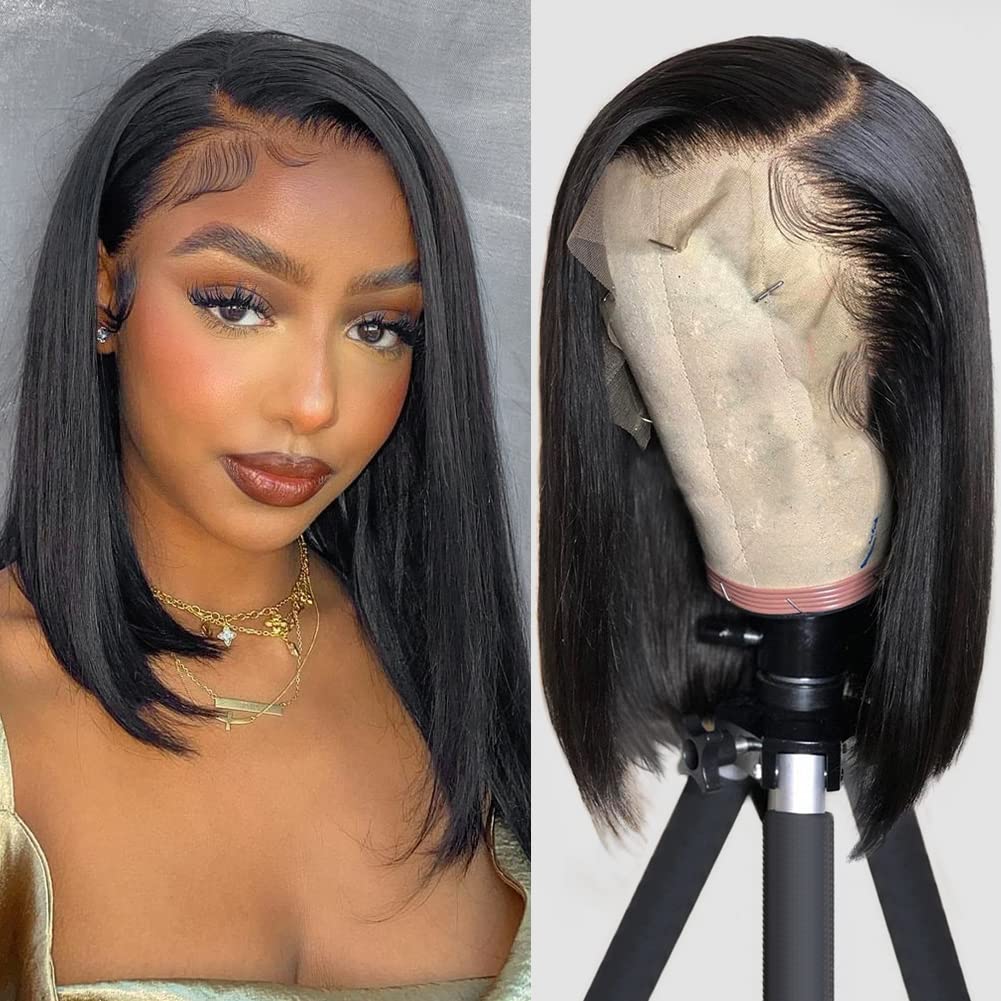 Flady 12 inch Straight Bob Wig Human Hair 13x4 HD Frontal Lace Wig Short Bob Wigs for Women Glueless Bob Lace Front Wigs Human H
