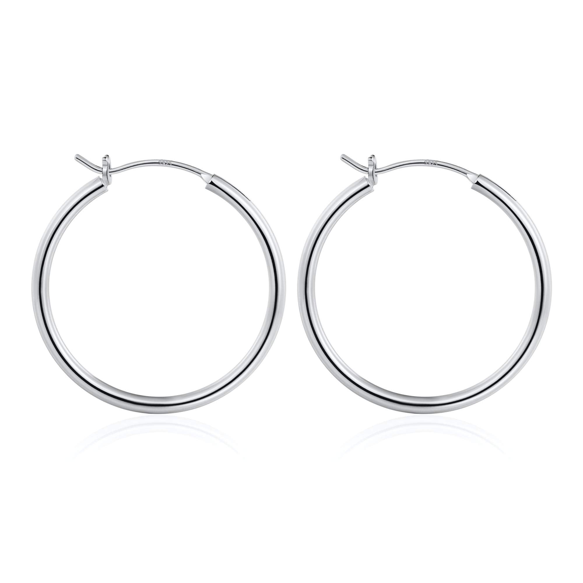 M MOOHAM Big Silver Hoop Earrings for Women, White Gold Plated 925 Sterling Silver Post Hypoallergenic Large Hoops Earrings Dain