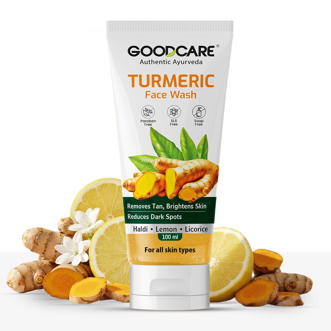 Goodcare Turmeric Face Wash 100Ml | For All Skin Types | Fights Dark Spots & Tan | With Haldi, Lemon & Licorice | Soap, Sulphate