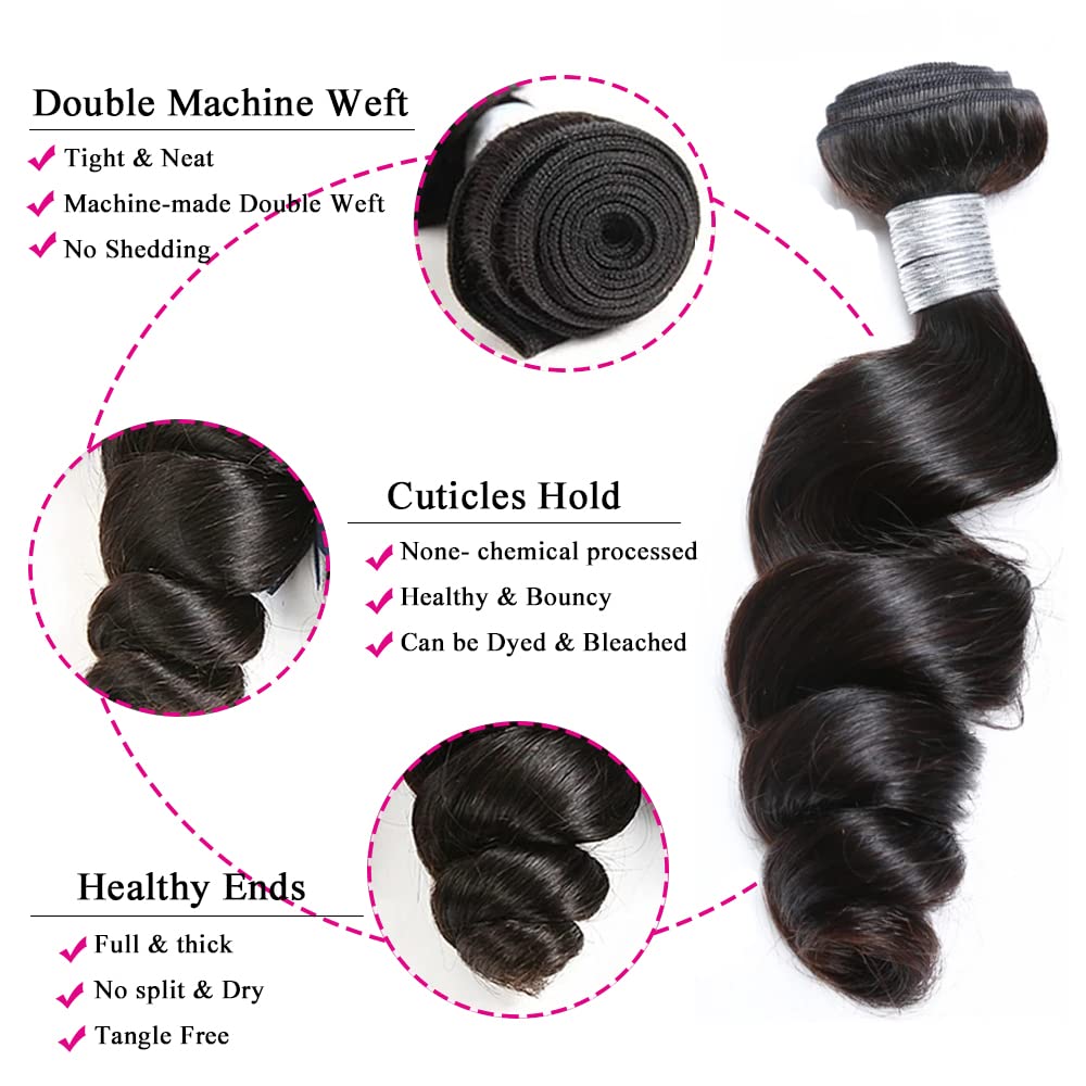 Ralisa Human Hair Bundles Loose Wave Bundles With 4X4 Lace Closure (10 12 14+10In) Loose Wave Human Hair Bundles Loose Deep Wave