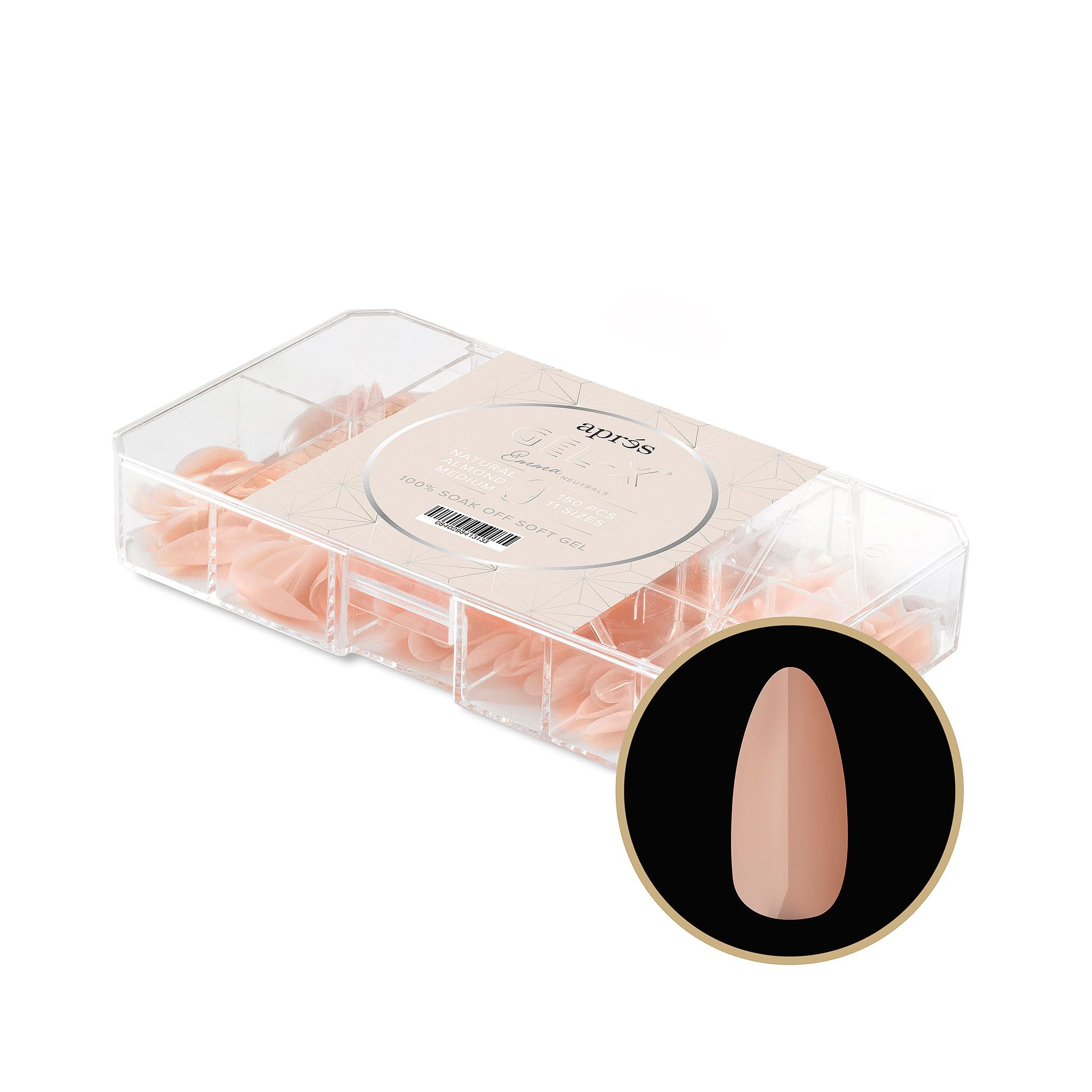 Apres Neutrals Gel-X Emma Box Of Nail Tips, 11 Sizes 00-9, Soft Gel Tip Box (150pcs) (Natural Almond Medium, 150)