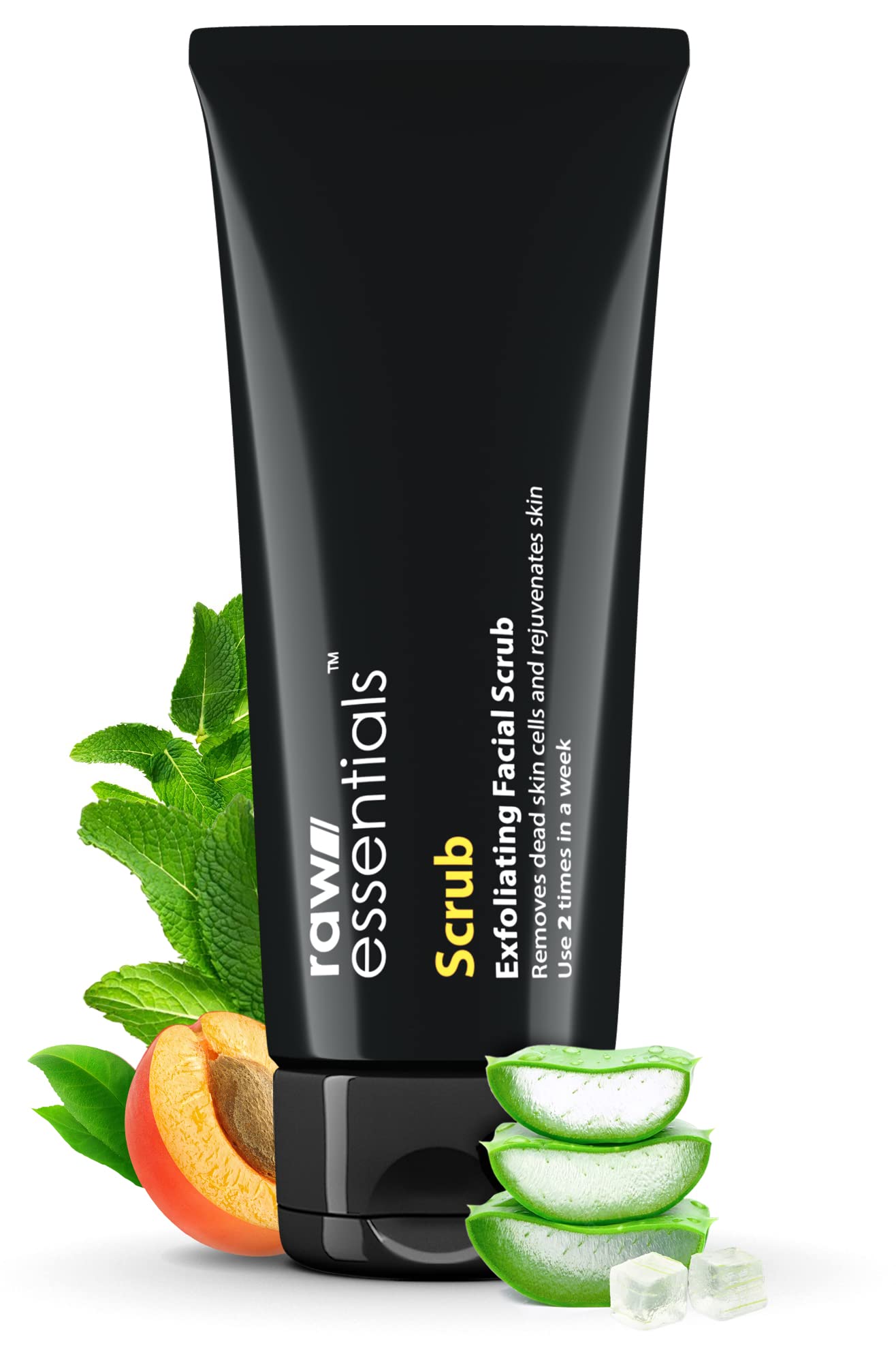 Raw Essentials Scrub, Exfoliating Face Scrub, 100G, Apricot Granules, With Natural Aloevera Liquid & Menthol Cooling, All Skin T