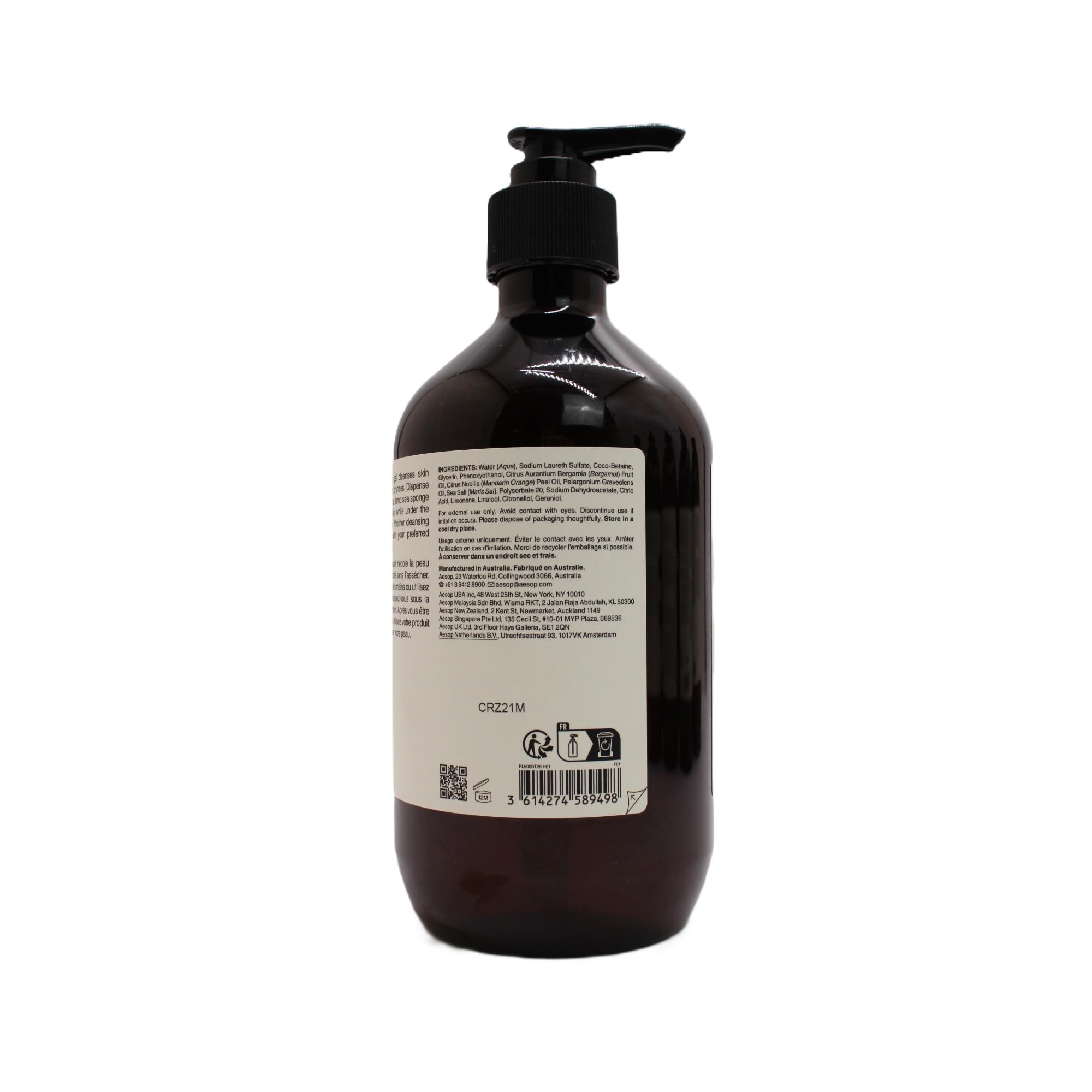 Aesop Geranium Leaf Body Cleanser | Non-drying Gentle Cleanser | Geranium Leaf, Mandarin Rind, Bergamot Rind | 16.9 oz / 500mL (