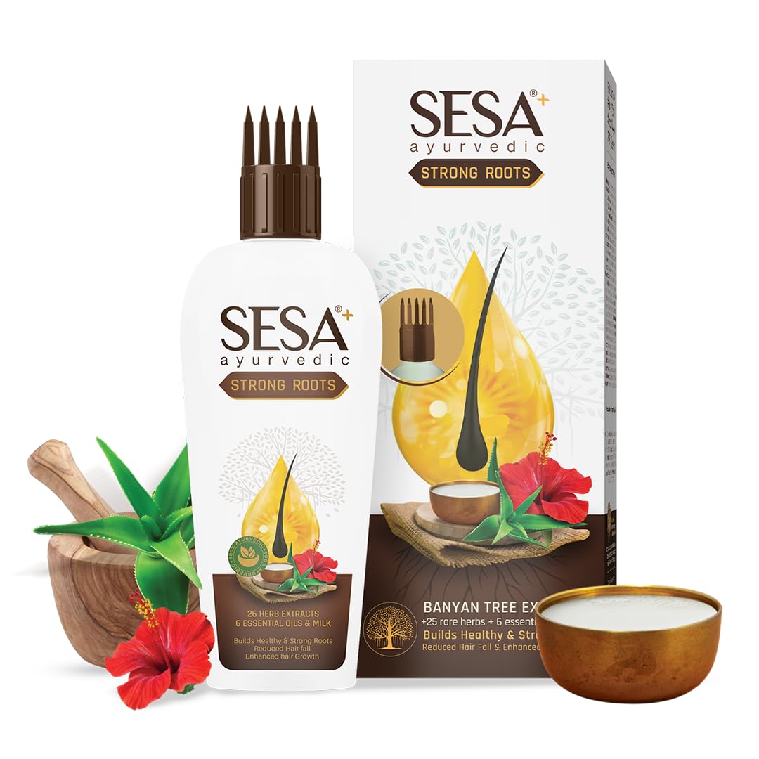 SESA Ayurvedic Strong Roots Hair Oil 100 Ml Hair Strenghtening Reduces Hairfall No Mineral Oil Hair Oil For Women And Men, 3.38 