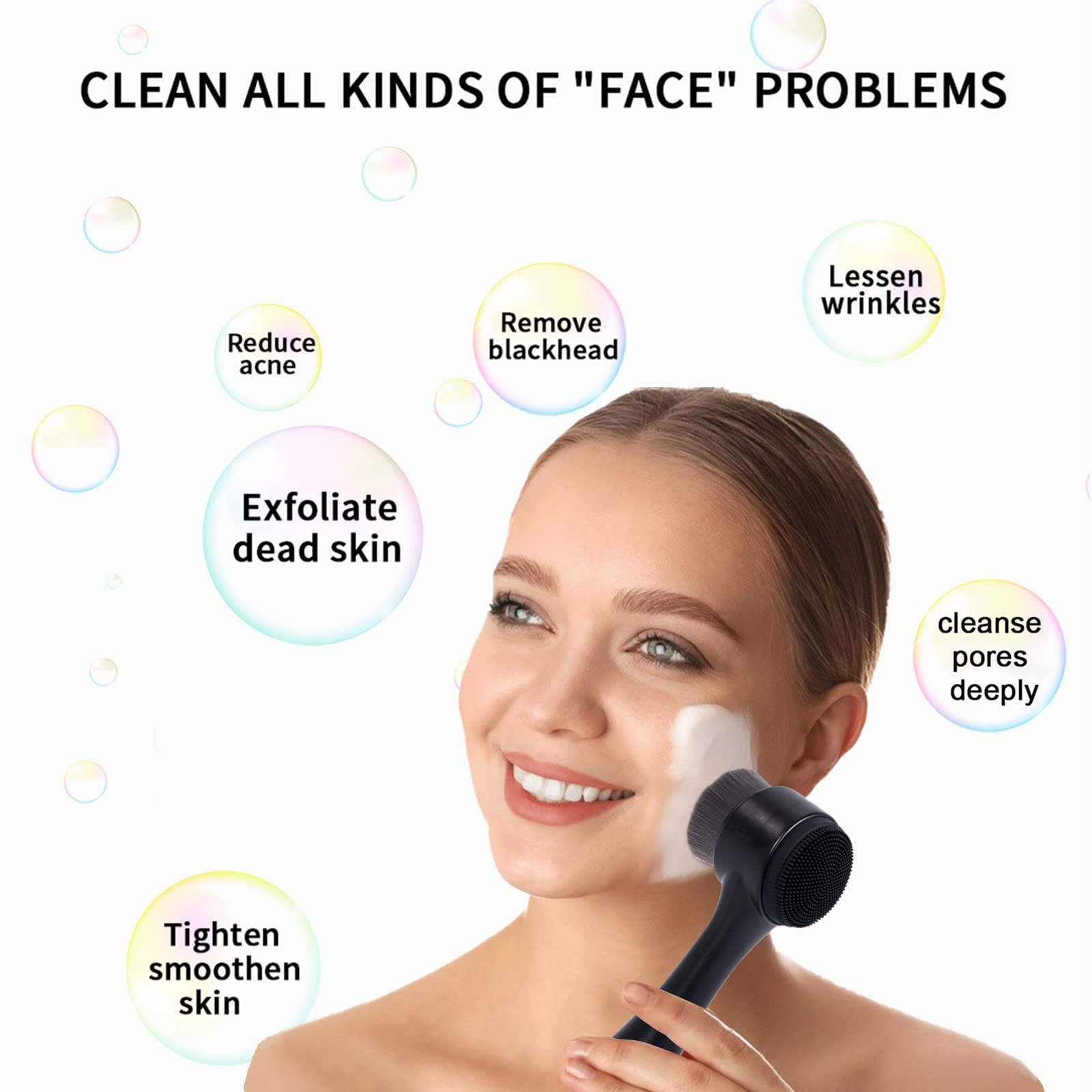 Beomeen Face Brush 2 in 1, Facial Cleansing Exfoliating Brush with Ultra Fine Soft Bamboo Charcoal Fiber for Pore Deep Cleansing