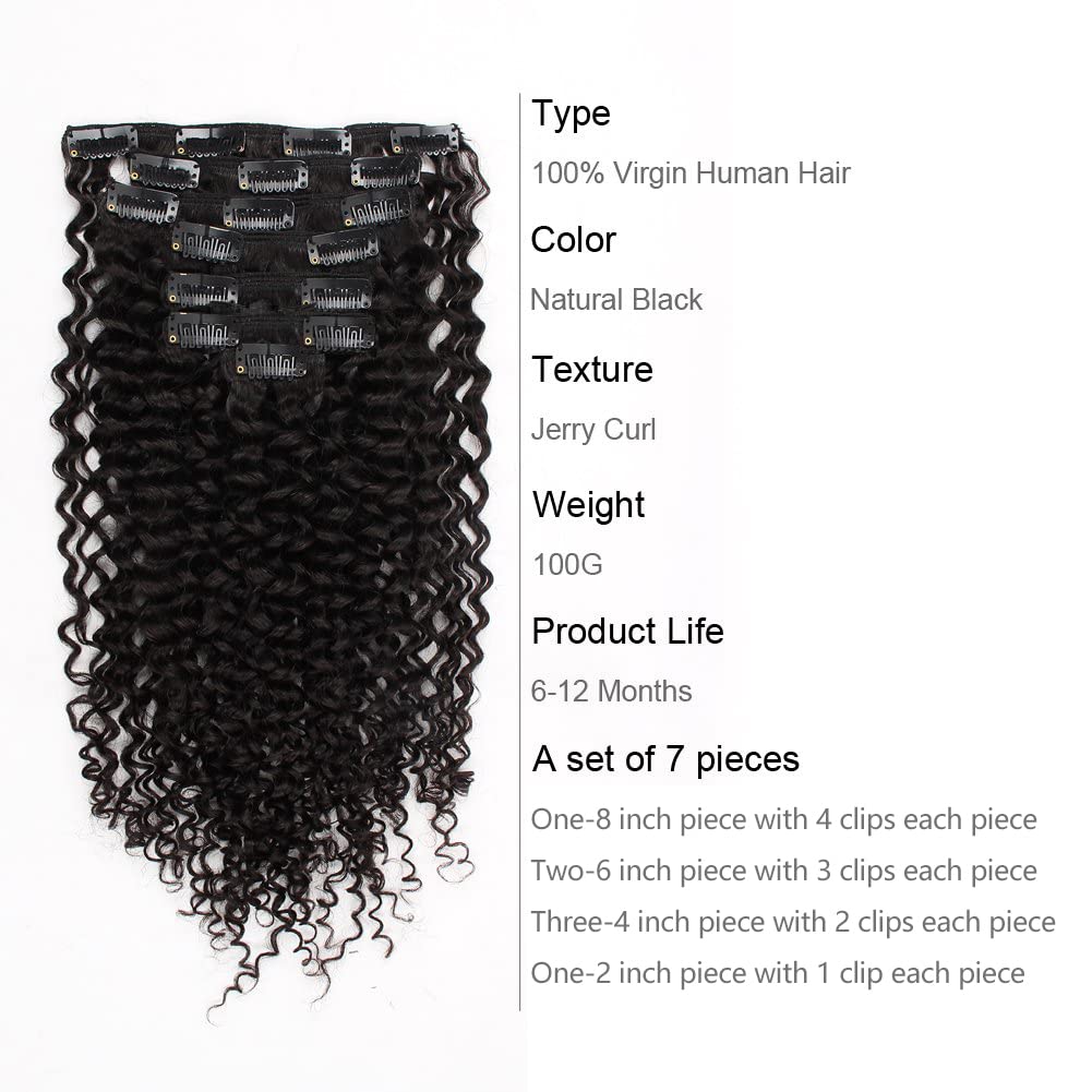 ABH AMAZINGBEAUTY HAIR Jerry Curly Clip in Hair Extensions Real Human Hair 3B 3C Double Wefts Curly Clip ins for African America