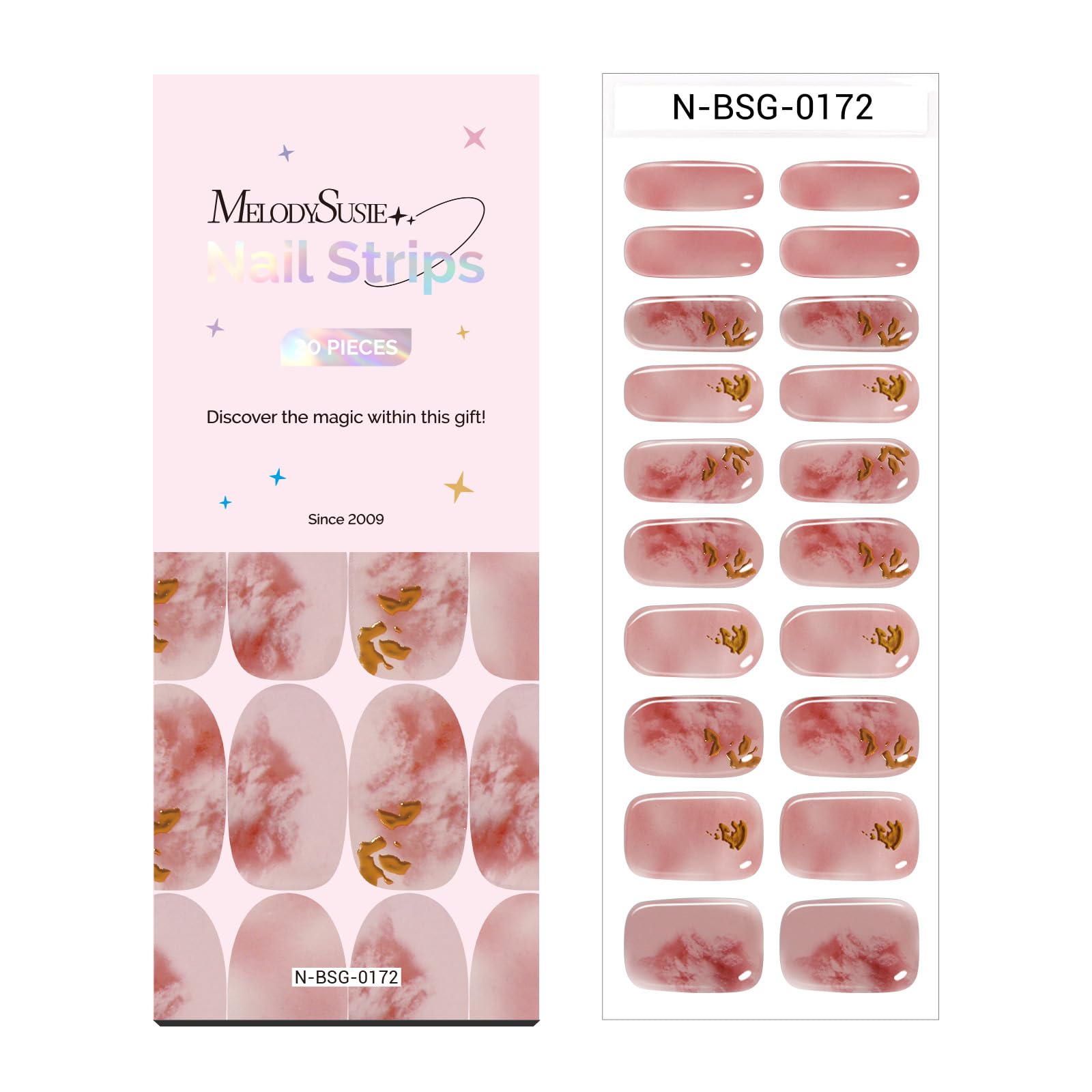 MelodySusie Semi Cured Gel Nail Strips (Pink Jelly Shading)- Works with Nail lamp, Salon-Quality, Long Lasting, Easy to Apply & 