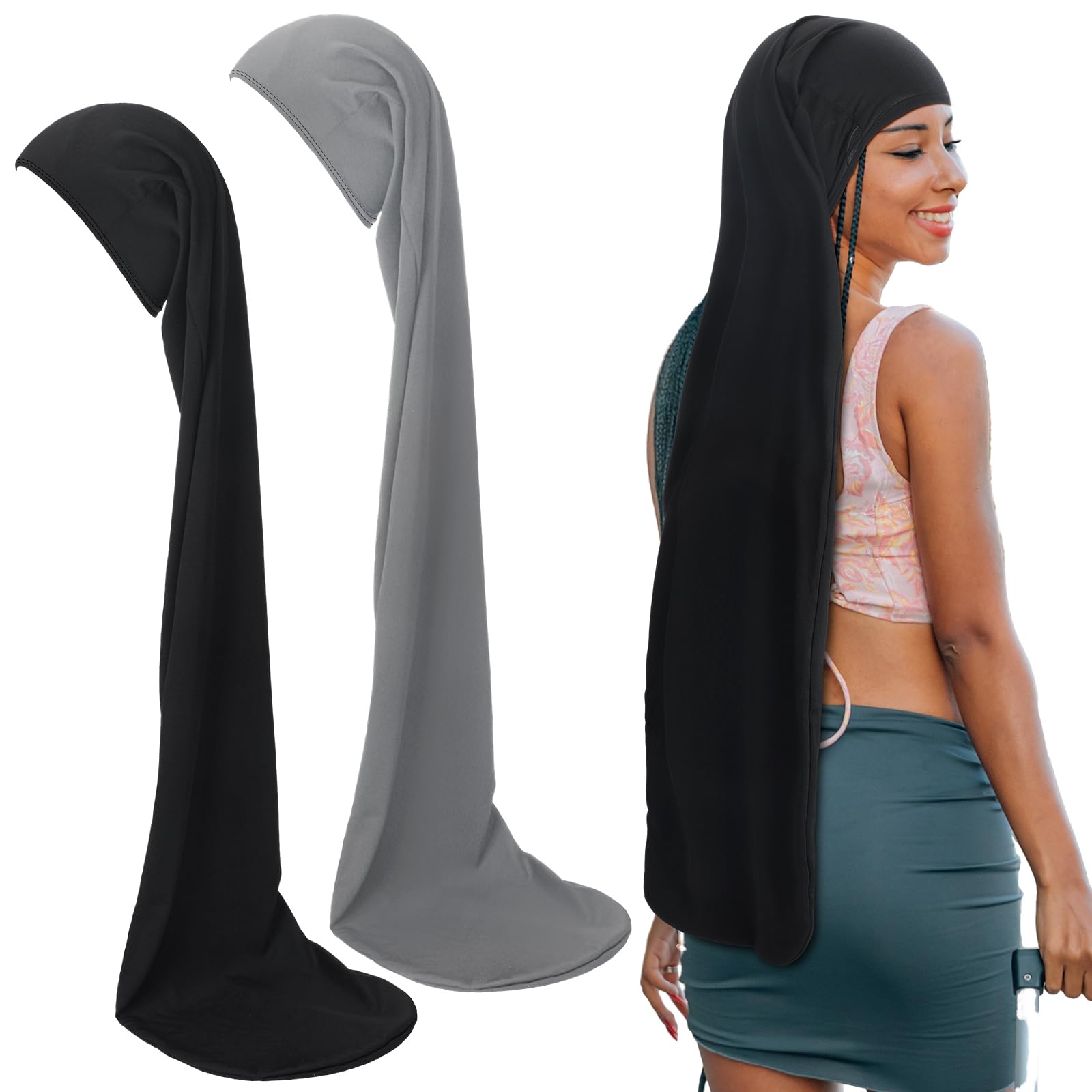 Twistover 2 Pcs Jumbo Dreadlock Cap Hair Dreads Head Wrap Dreadlock Wraps for Dreads Hair Accessories for Men Women Sleeping(Bla