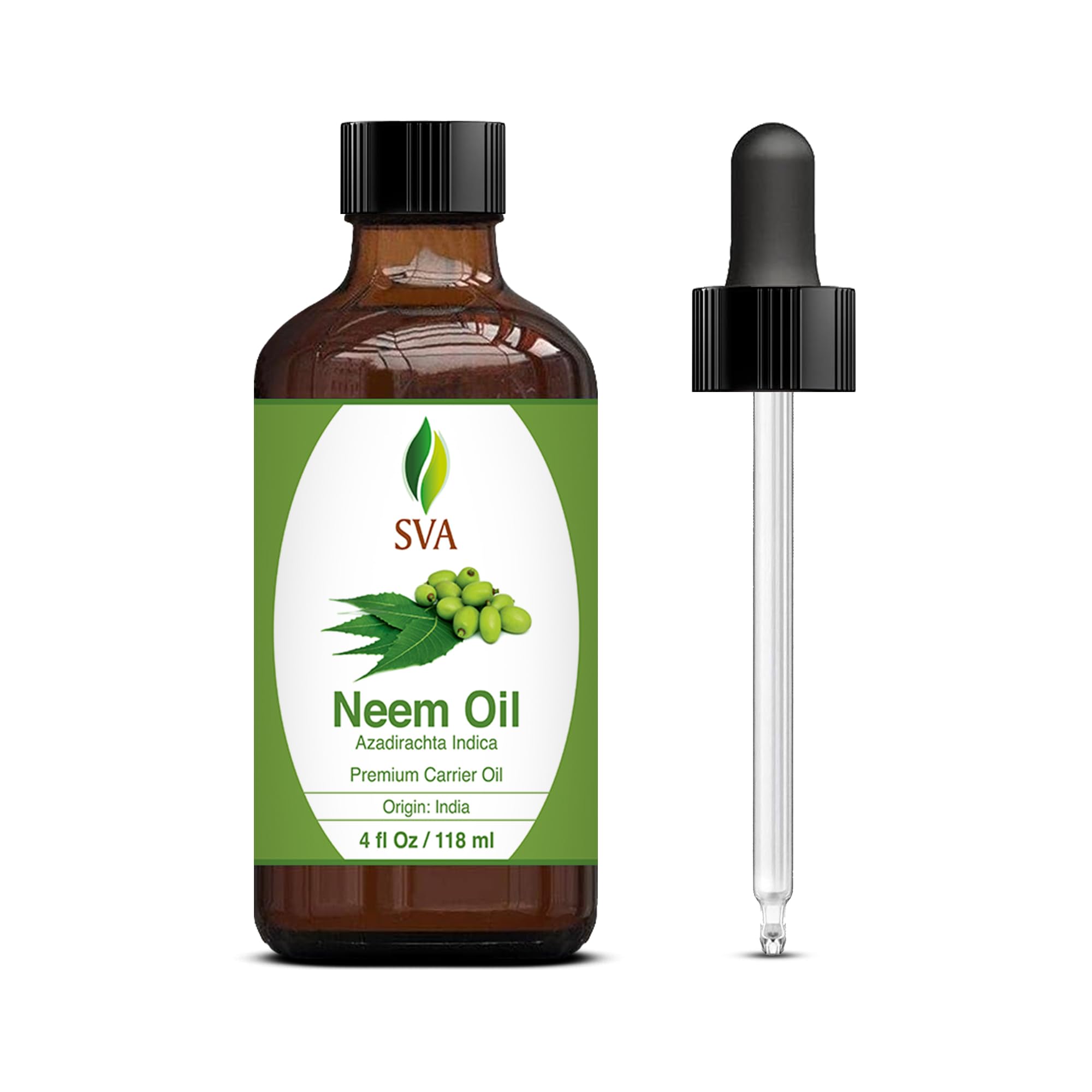SVA Neem Seed Oil - 4 Fl Oz - 100% Natural Cold Pressed Neem Oil - for Face, Skin Care, Hair Care, Scalp Massage & Body Massage 