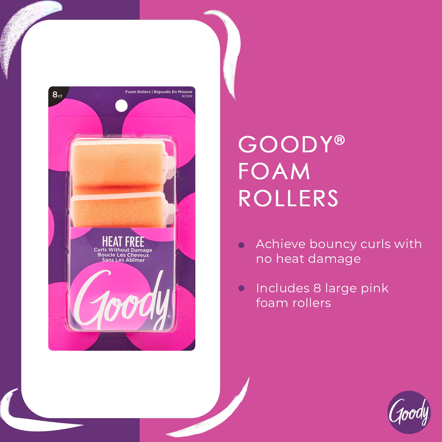 Goody Styling Essentials Hair Roller Foam, 8 Count (Pack of 3) (Colors may vary)