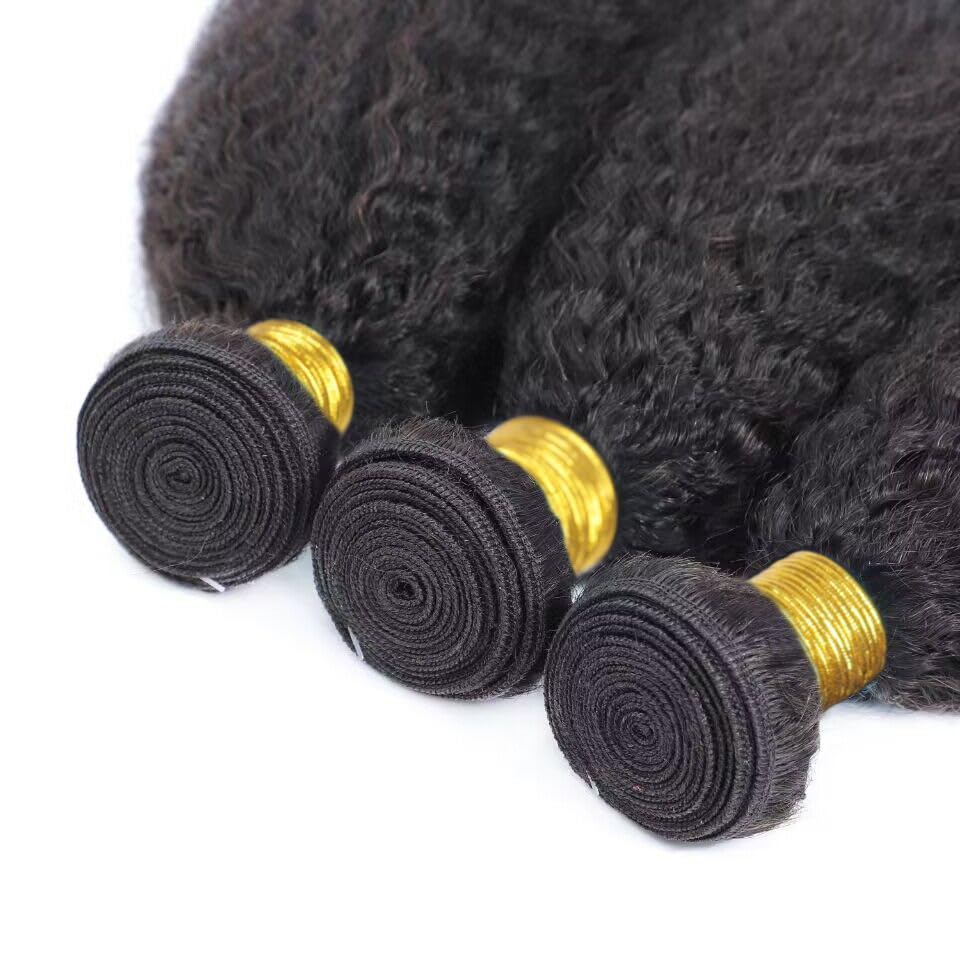 Huarisi Kinky Straight Bundles Kinky Straight Human Hair Bundles 100% Unprocessed Remy Virgin Hair Yaki Straight Human Hair Bund